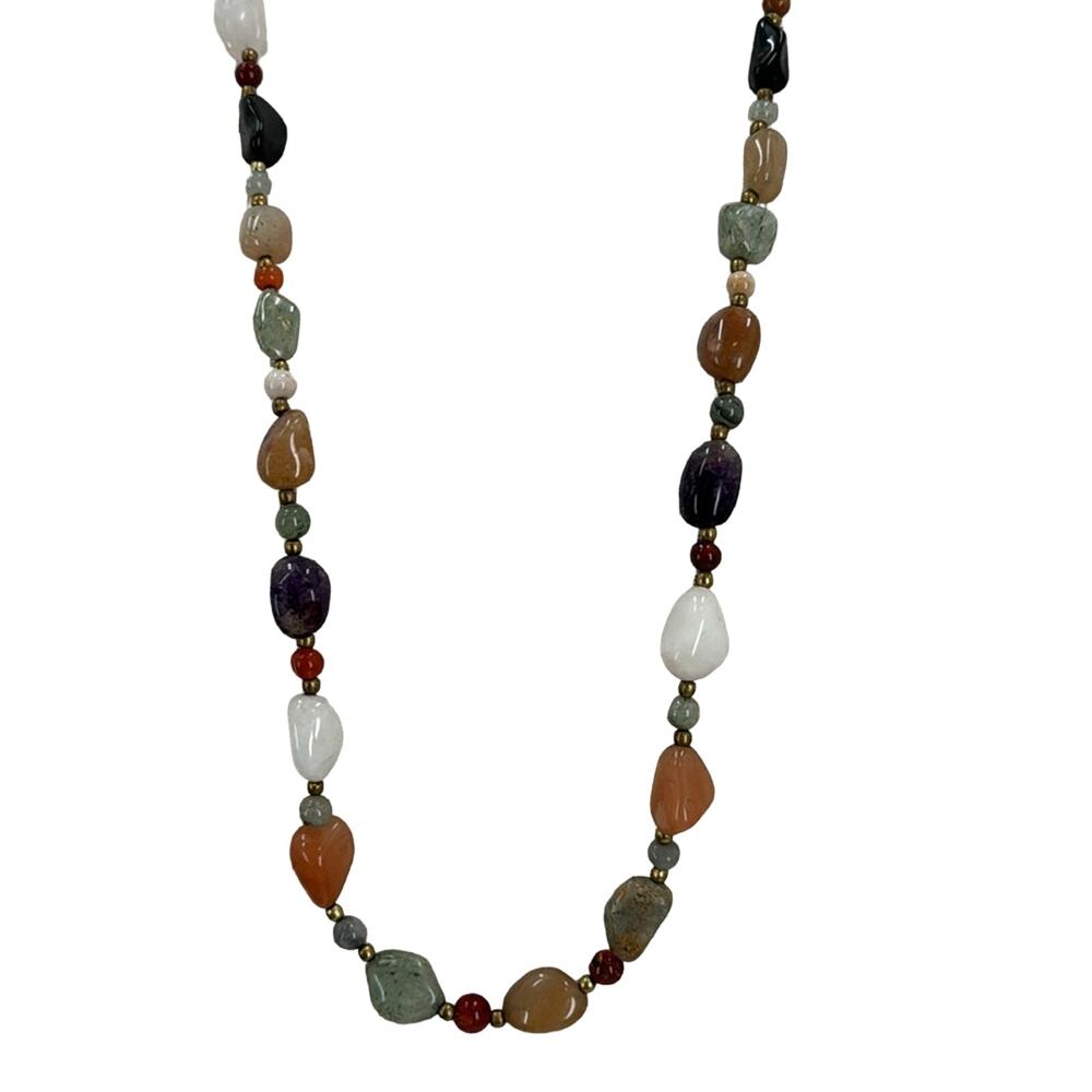 Vintage long boho stone beaded 32 inch necklace